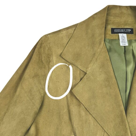 Jones New York Collection Women Suede Leather Jacket Sz 12W/JNY Sz 0X Green Fall - Picture 15 of 16